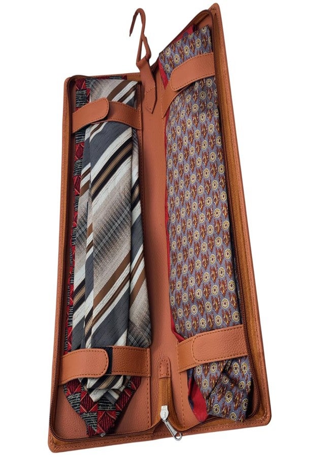 essart Premium PU Leather Men's Formal Tie Case with Zip Closure Travel Tie Case Tie Box for Men Tie Organiser tie Storage Holder for Men Necktie in Brown Colour - Image 5